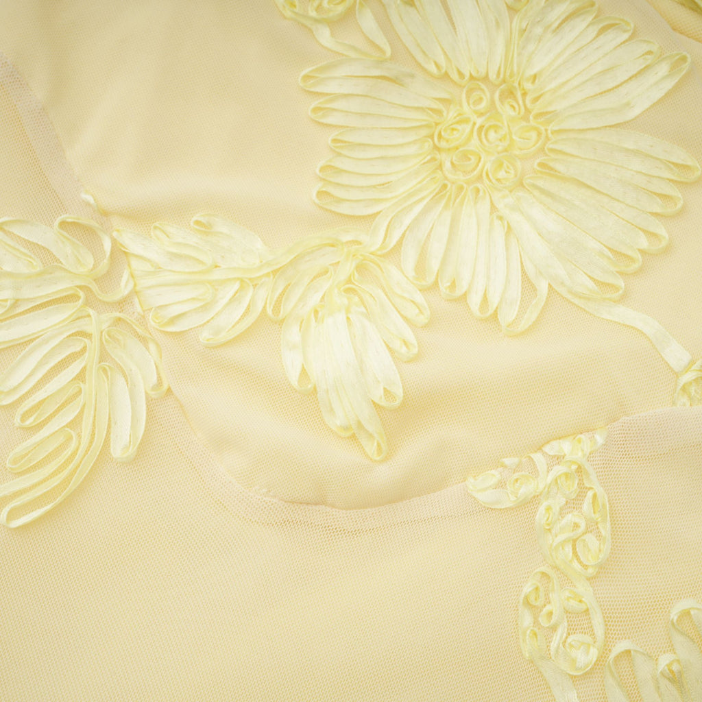 Théoline Yellow Floral Appliqué Corset Maxi Dress