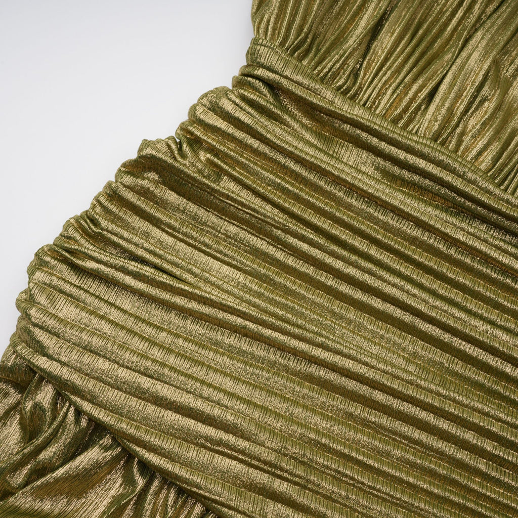 Alchimie Green Glossy Pleated Maxi Dress