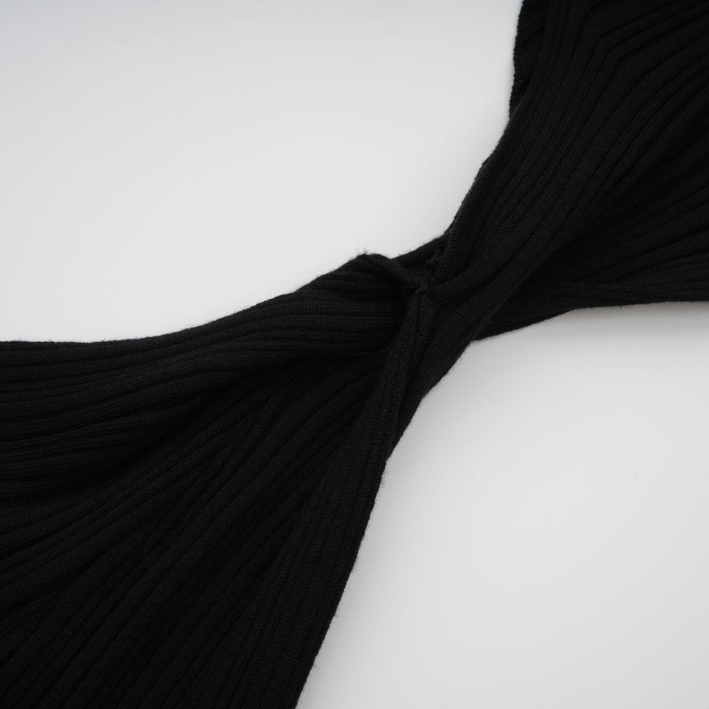 Gabrielle Black Halterneck Ribbed Knit Top