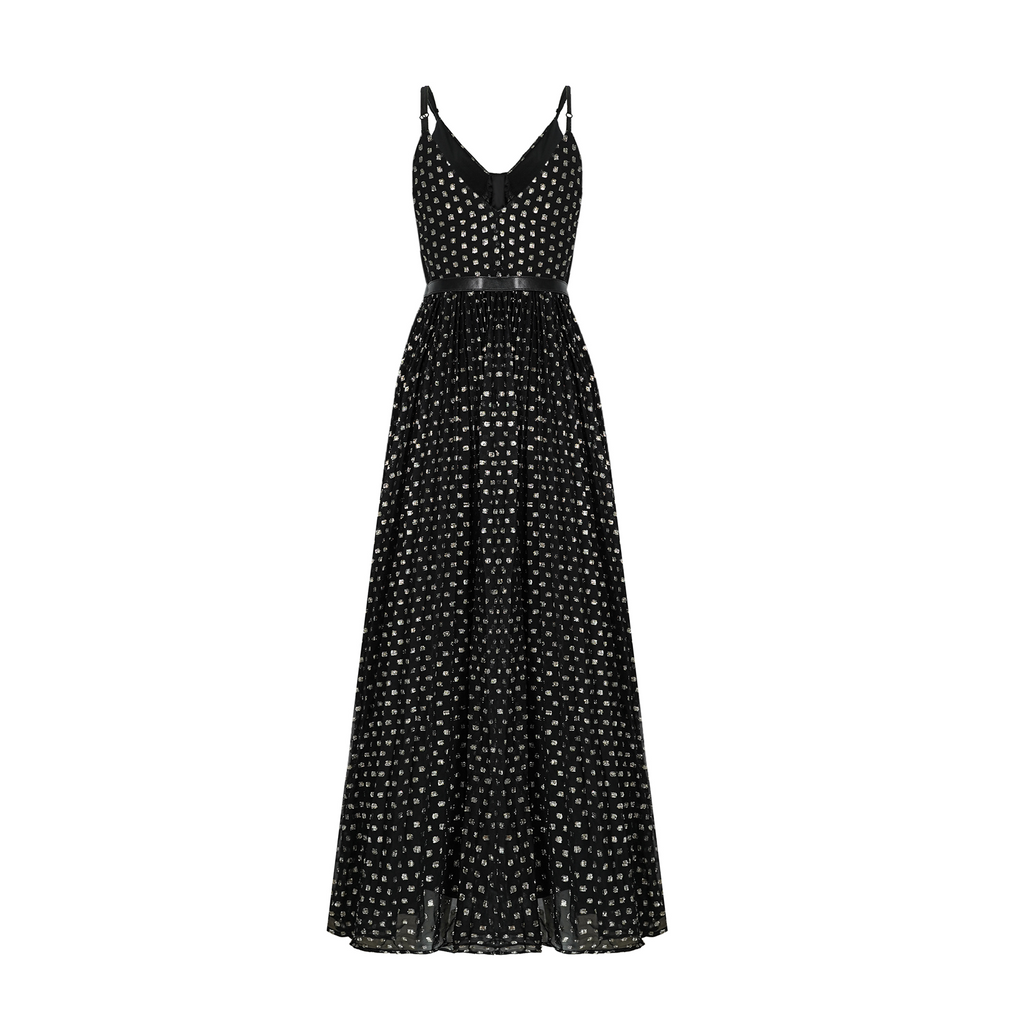 Aloïse Black Polka Dot Pleated Midi Dress