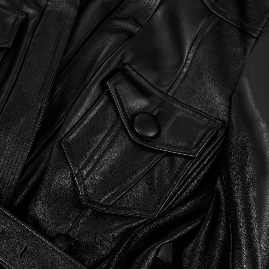 Isabel Black Belted Faux Leather Jacket
