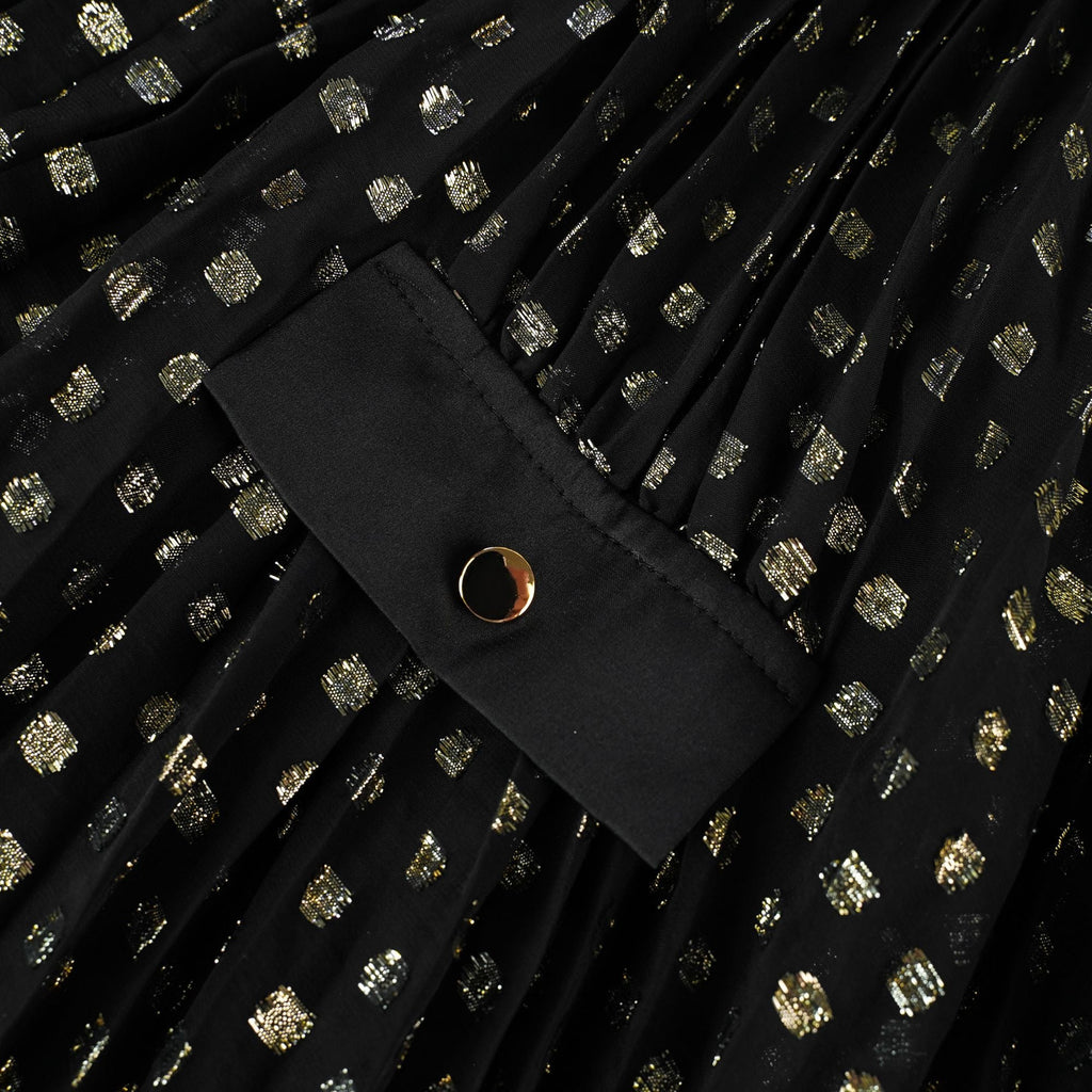 Aloïse Black Polka Dot Pleated Midi Dress