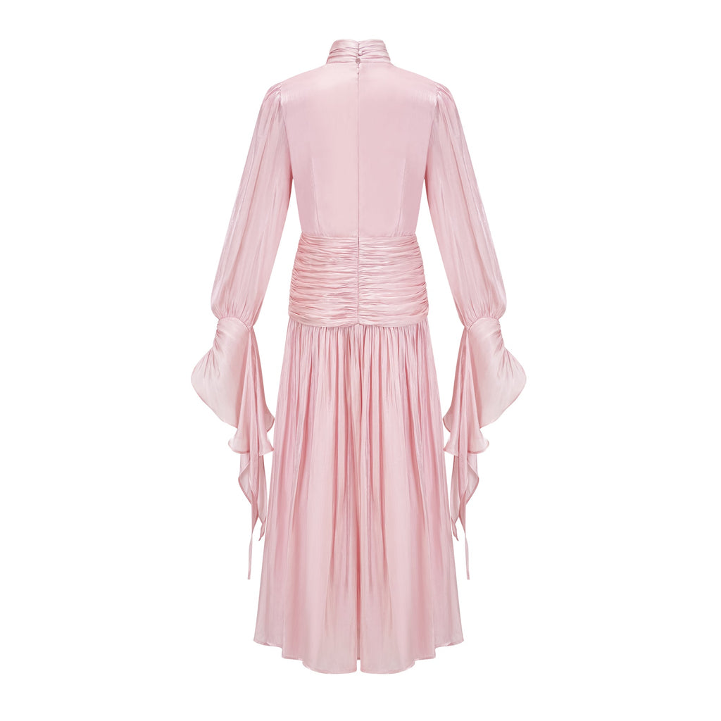 Sarolta Pink Glossy Ruched Maxi Dress