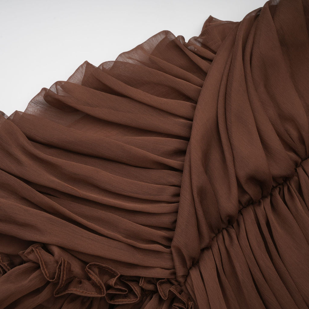 Jade Brown Ruched Tulle Mini Dress