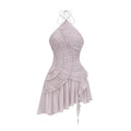 Doux Purple Ruffled Trim Pleated Mini Dress