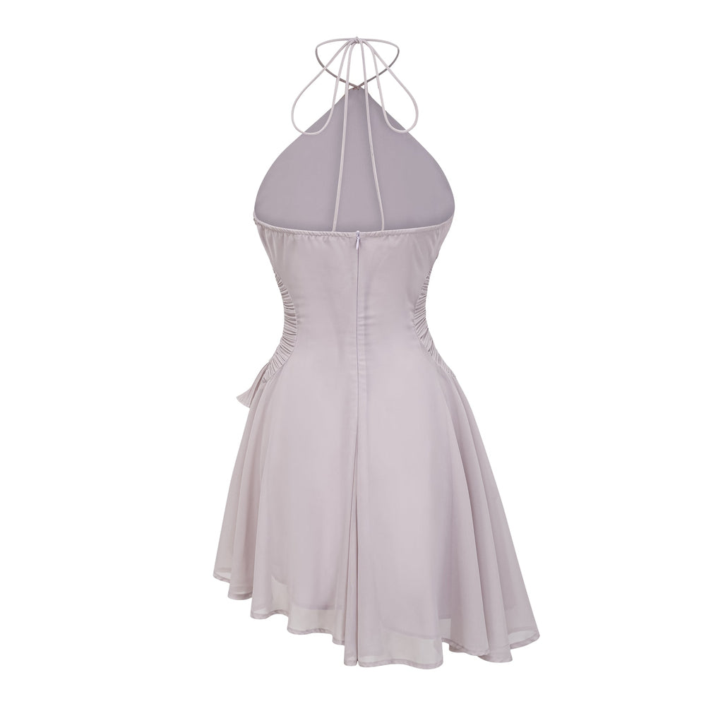 Doux Purple Ruffled Trim Pleated Mini Dress