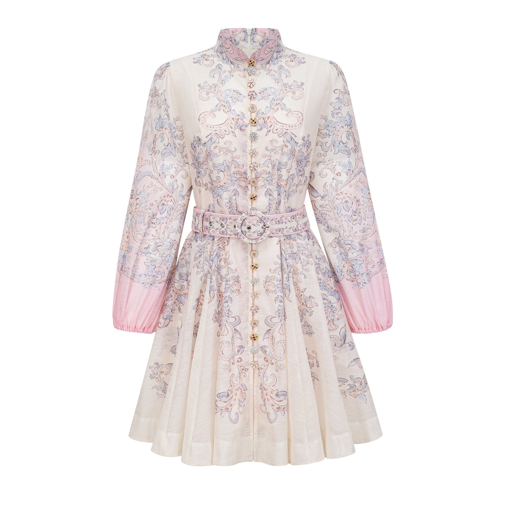Fabienne Neutral Floral Print Mini Dress