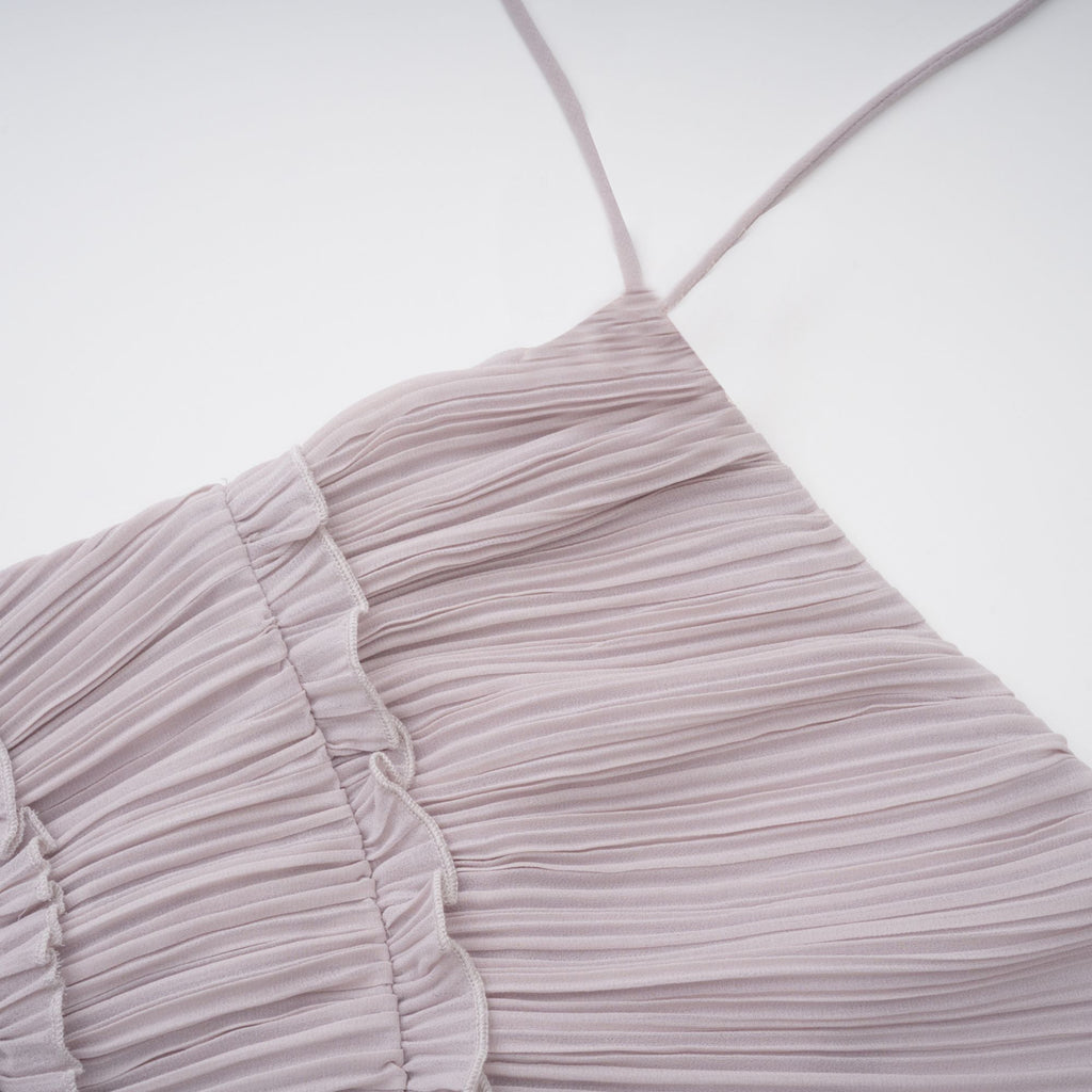 Doux Purple Ruffled Trim Pleated Mini Dress