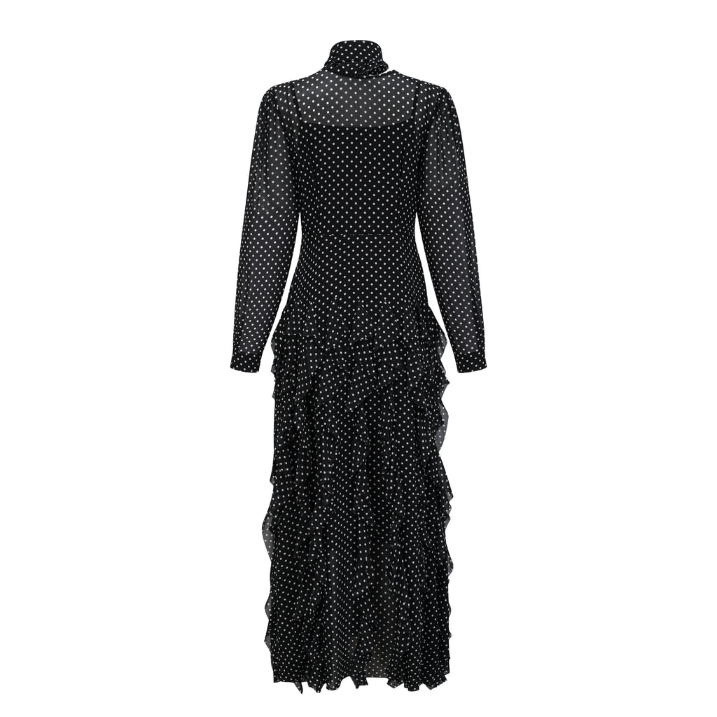 Coraline black polka-dot ruffled midi dress
