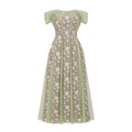 Eleni Green Tulle Panel Floral Midi Dress