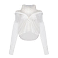 Fernande White Rhinestone Mesh Panel Shirt