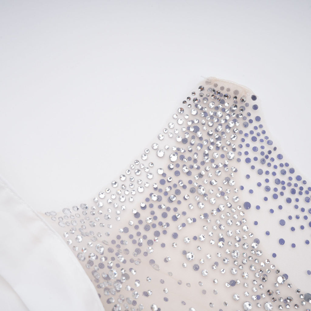 Fernande White Rhinestone Mesh Panel Shirt