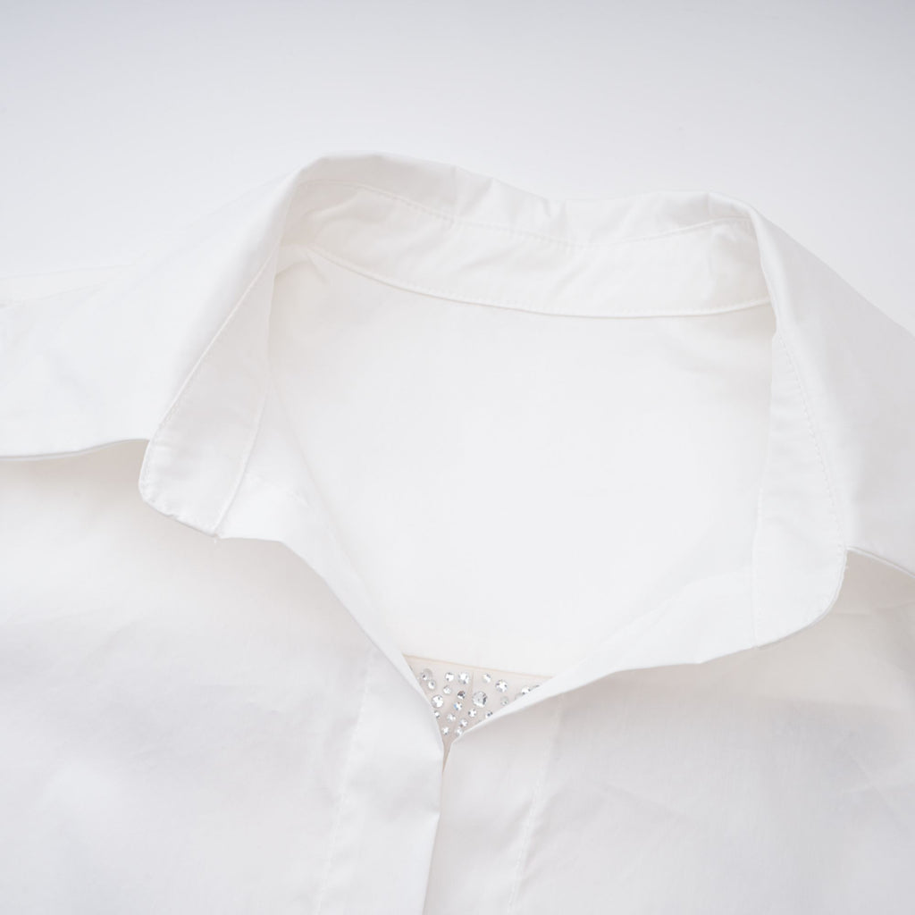 Fernande White Rhinestone Mesh Panel Shirt