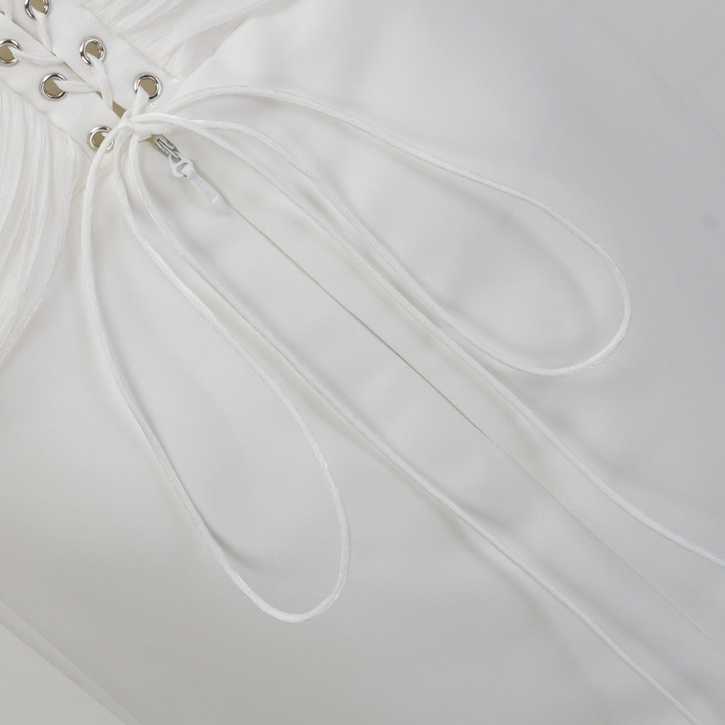 Emmeline White Train Design Gathered Maxi Dress