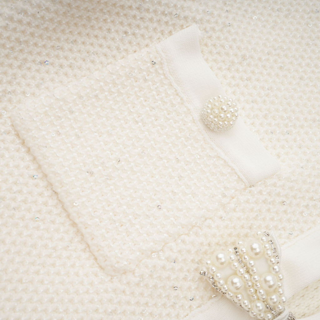 Adélade White Embellished Knit Midi Dress