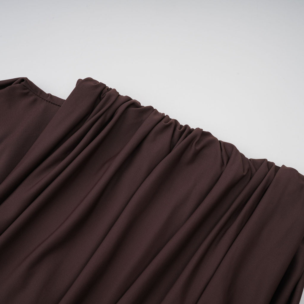 Fée Brown Asymmetrical Ruched Mini Dress