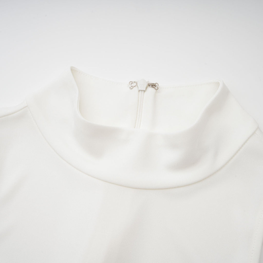 Mystérieuse White Turtleneck Draped Maxi Dress