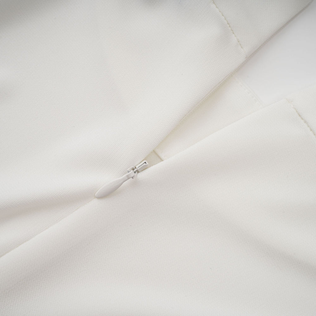 Mystérieuse White Turtleneck Draped Maxi Dress