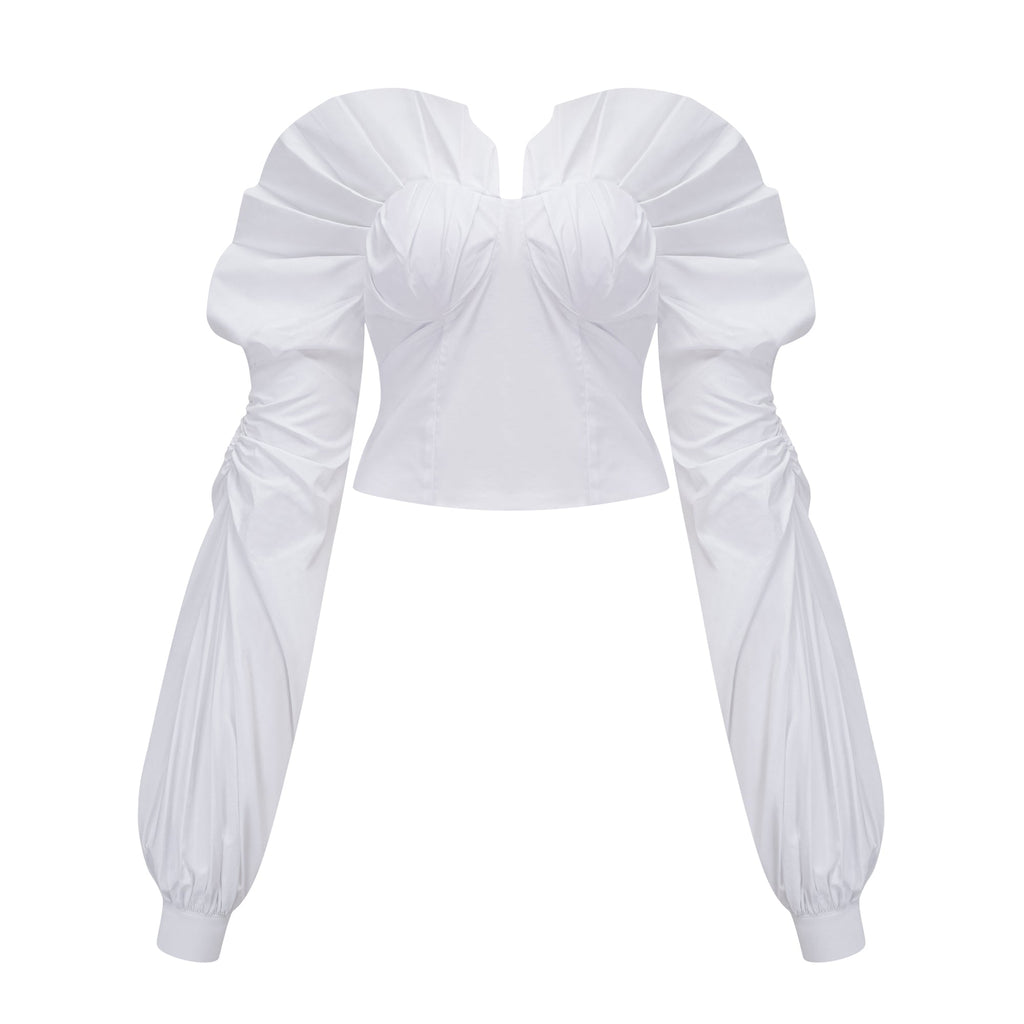 Alicia White Ruched Blouse & Skirt Set