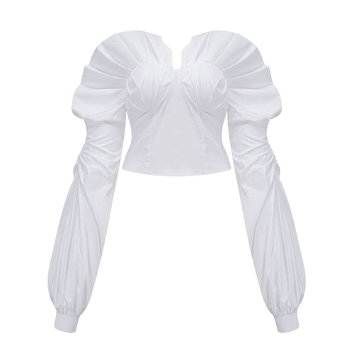 Alicia White Ruched Blouse & Skirt Set