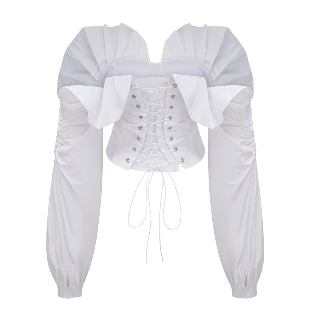 Alicia White Ruched Blouse & Skirt Set