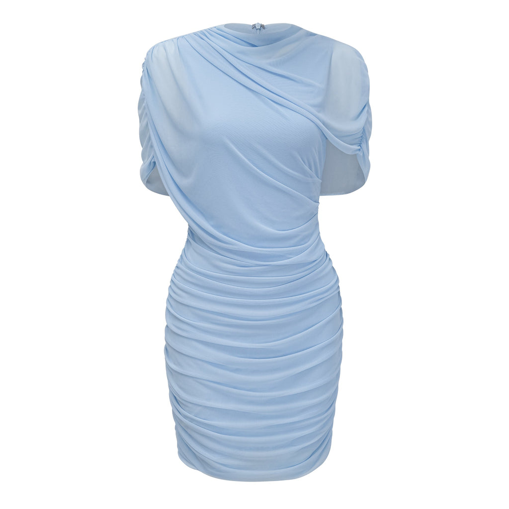 Sylphe Baby-Blue Asymmetrical Pleated Sleeveless Mini Dress