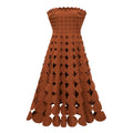 Daphné Brown Off Shoulder Scalloped Midi Dress