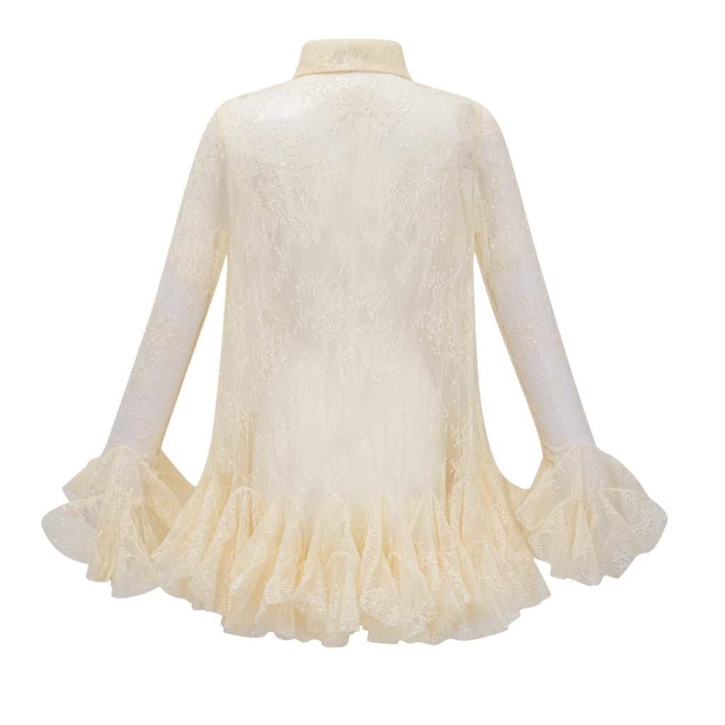 Ingrid Neutral Peplum Floral Lace Blouse