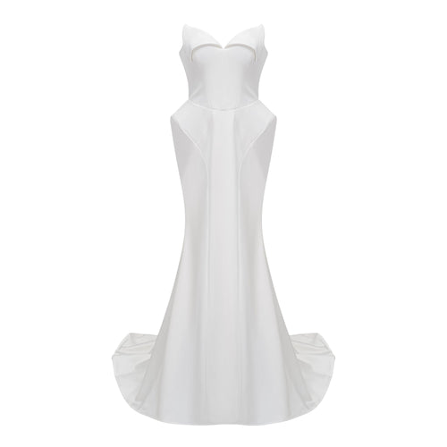 Alba White Barrel Waist Corset Maxi Dress