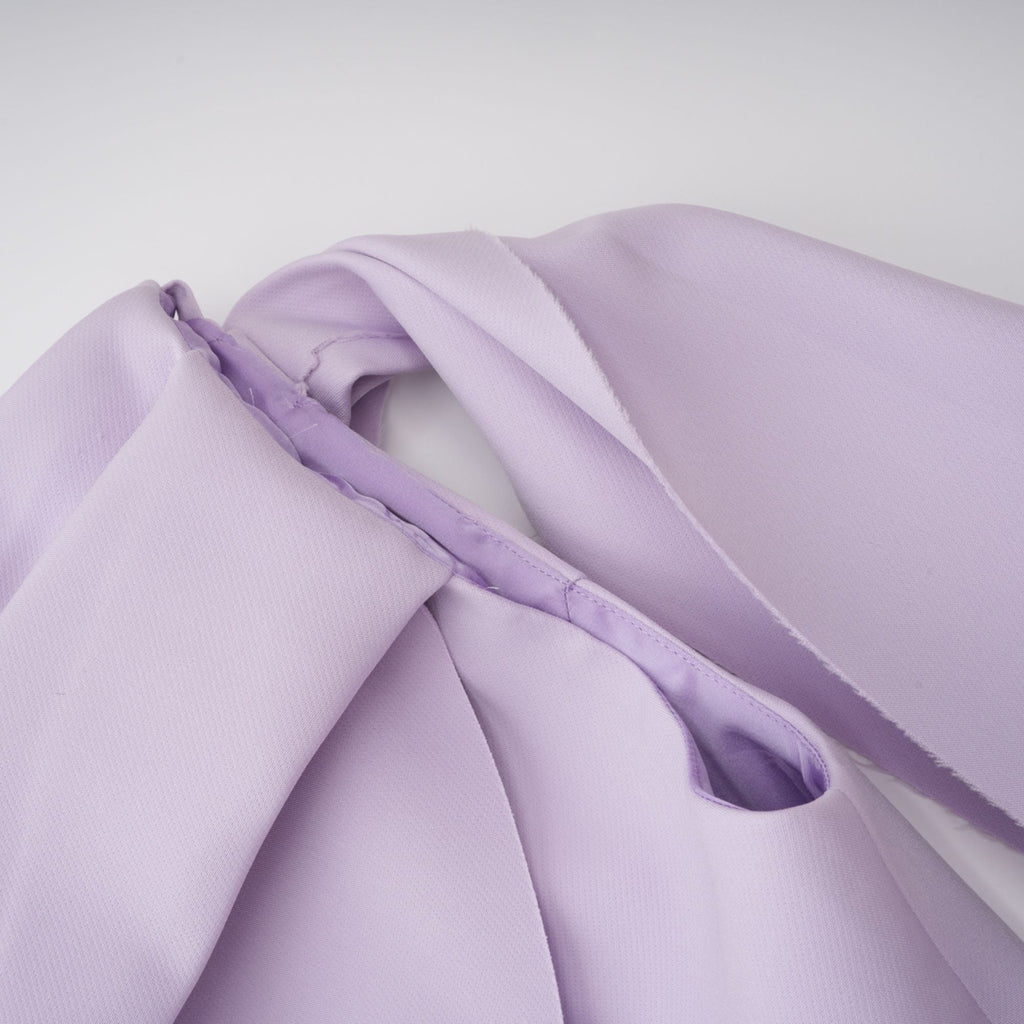 Annabelle Purple Cape-Design Ribbon Maxi Dress