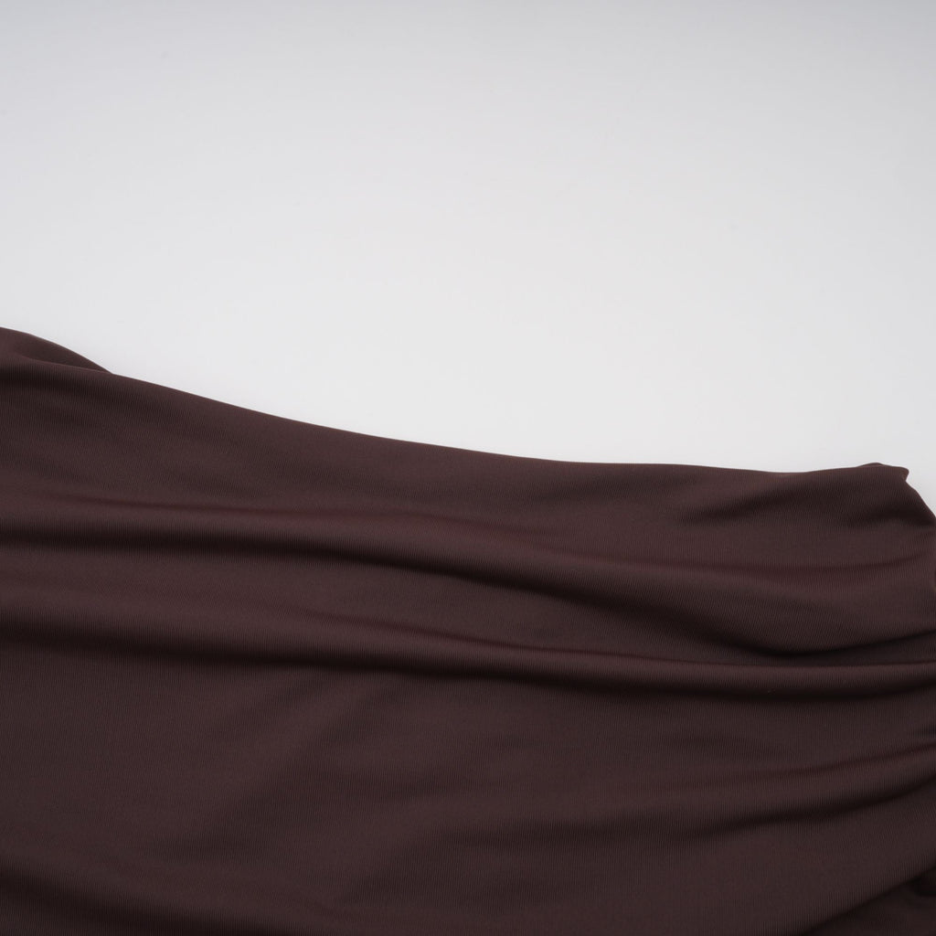 Prune Brown Night Out Asymmetrical Ruched Midi Dress
