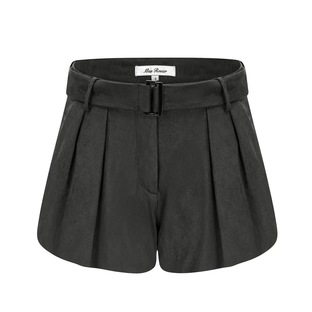 Chaney Grey Bubble Hem Suede Shorts