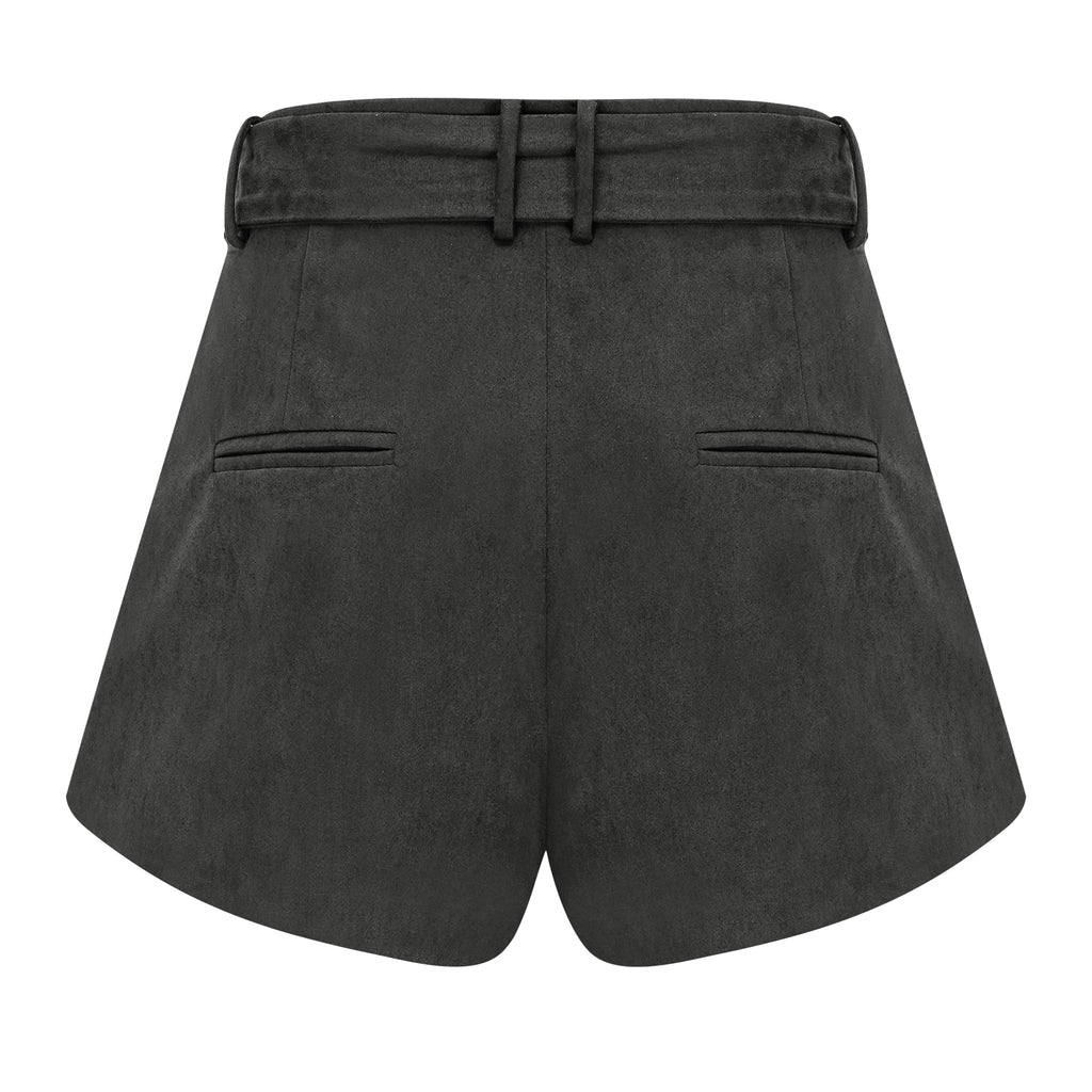 Chaney Grey Bubble Hem Suede Shorts