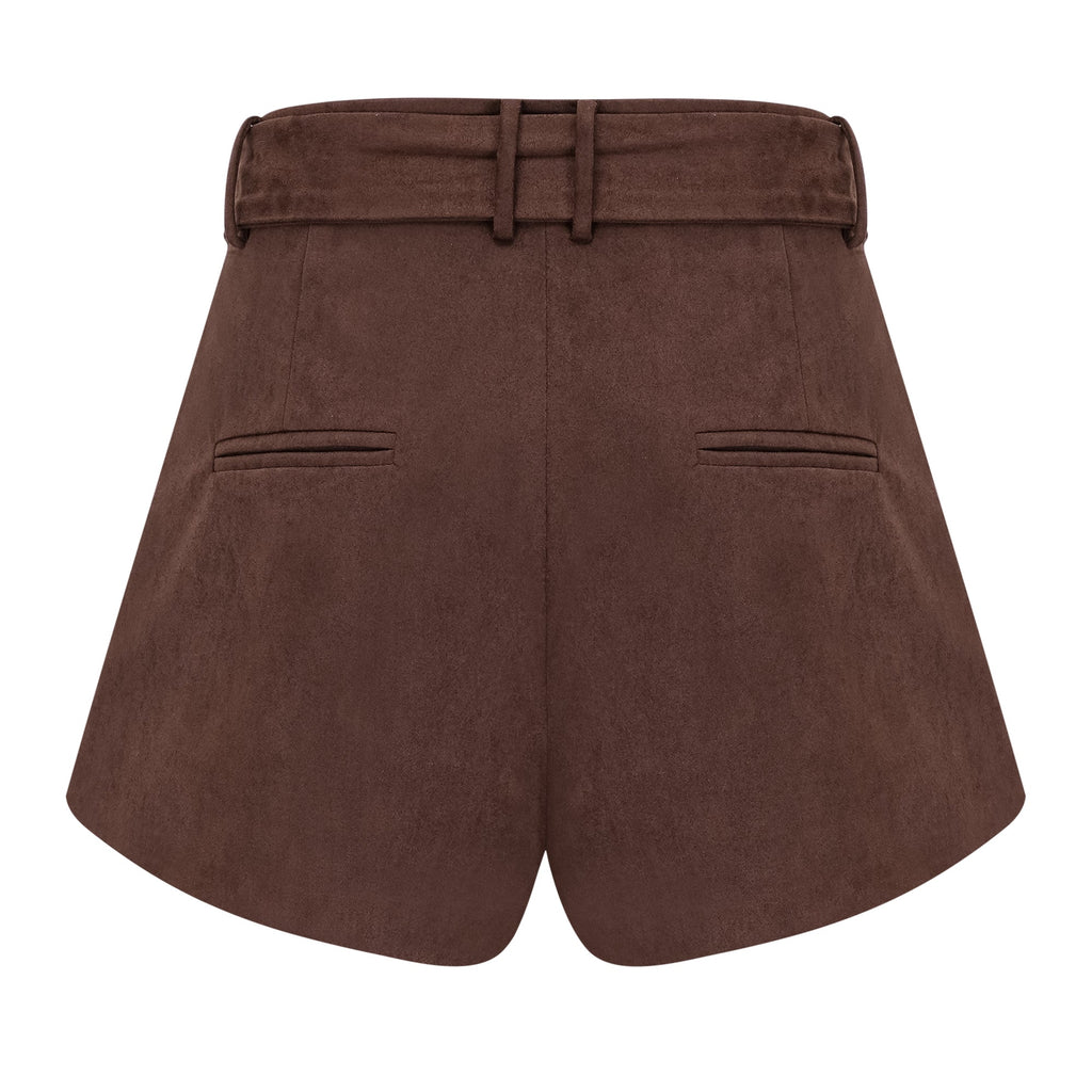 Chaney Brown Suede Bubble Hem Top & Shorts Set