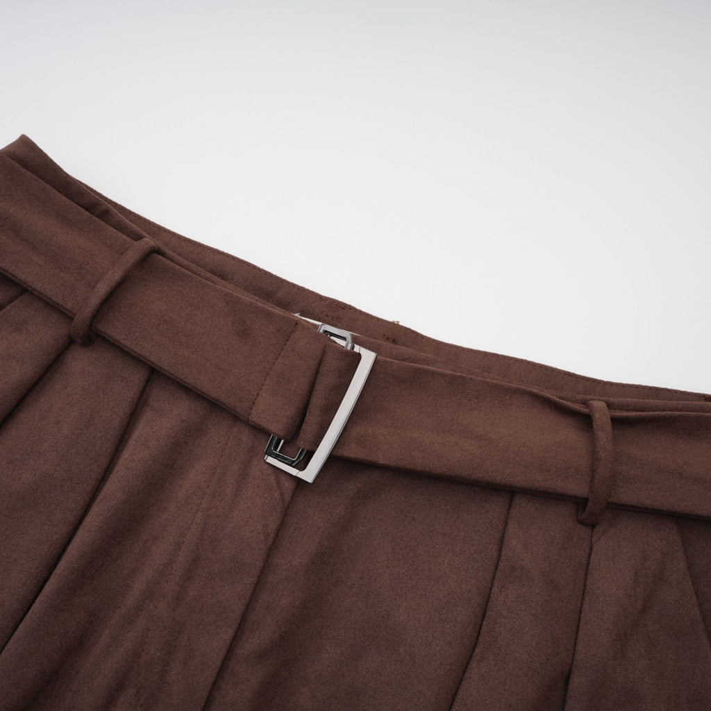 Chaney Brown Suede Bubble Hem Top & Shorts Set