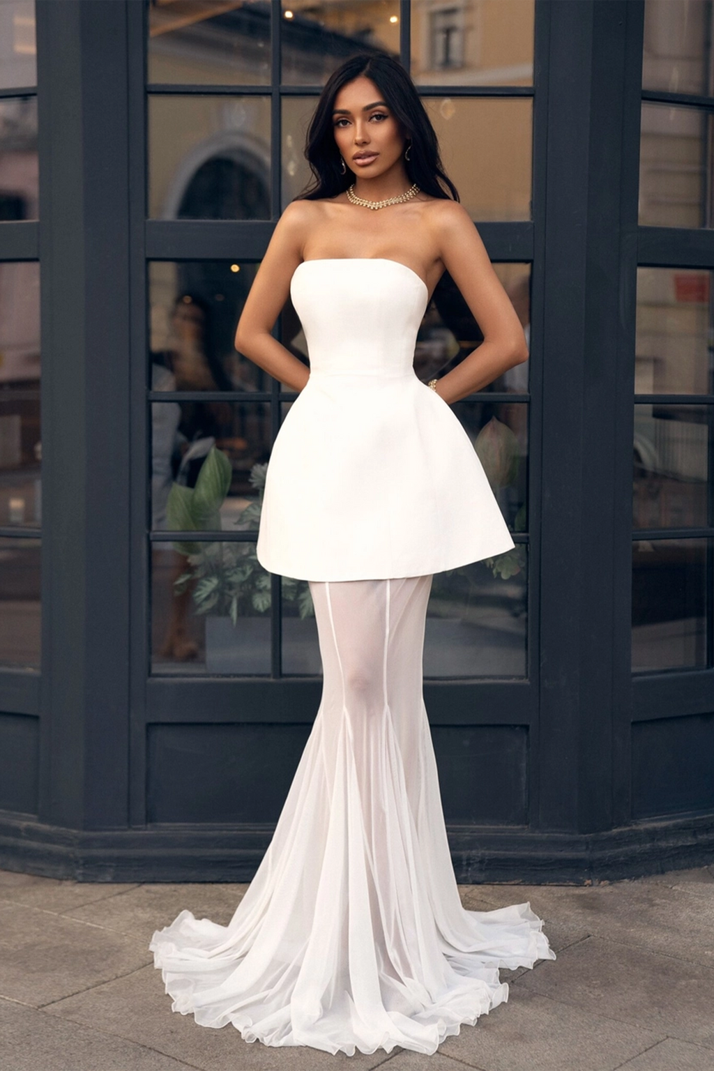 Mélanie White Corset Dress & Mesh Skirt Set