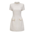 Jeanne white embellished tweed mini dress