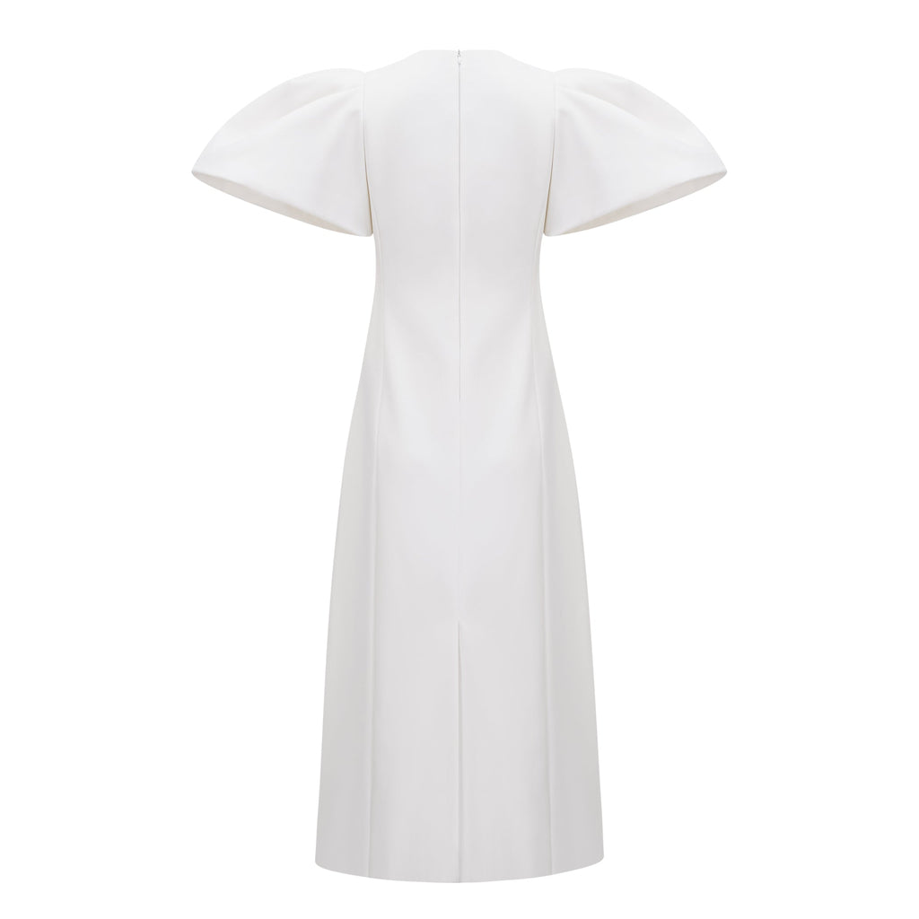 Irène White Sequin Floral Embroidered Midi Dress