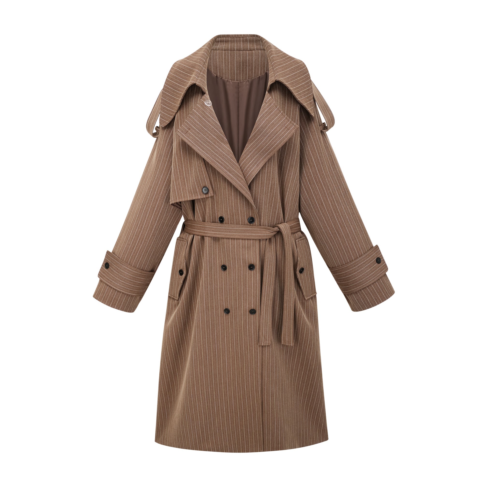 Clémence Brown Striped Trench Coat & Trousers Set