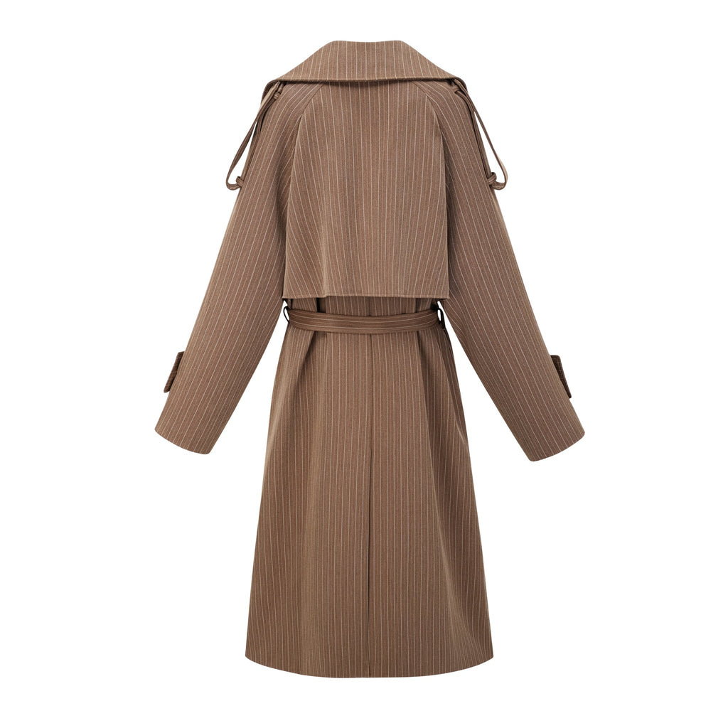 Clémence Brown Striped Trench Coat & Trousers Set