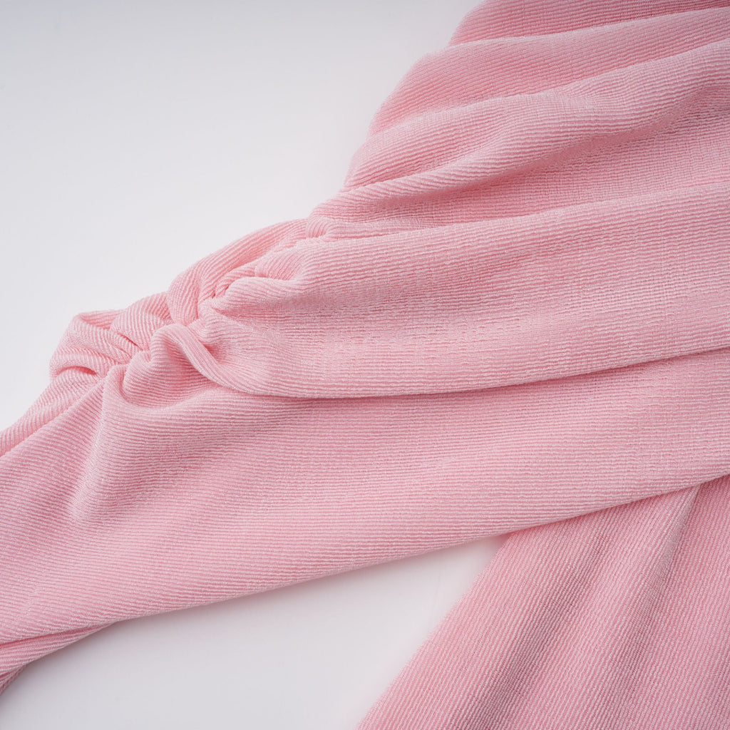 Moderne Pink Shawl Panel Ruched Maxi Dress