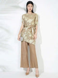 Gold Pleated Top & Pant Set