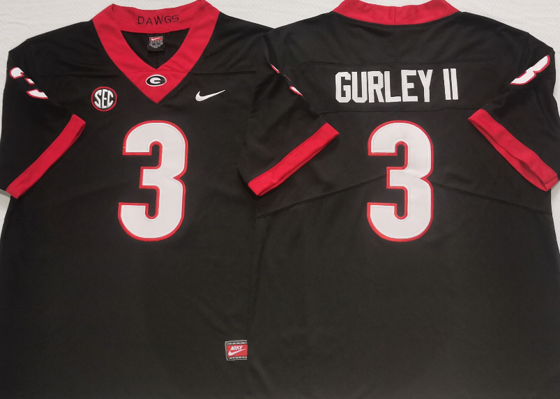 Georgia Bulldogs Black #3 GURLEY II Stitched Jersey