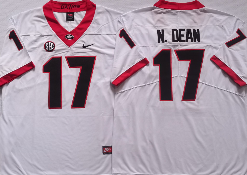 Georgia Bulldogs White #17 N.DEAN Stitched Jersey