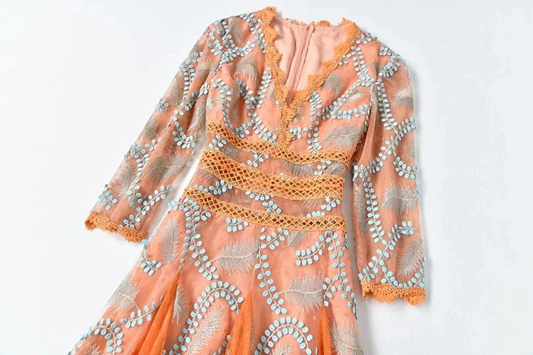 Couture Mesh Embroidery Midi Dress
