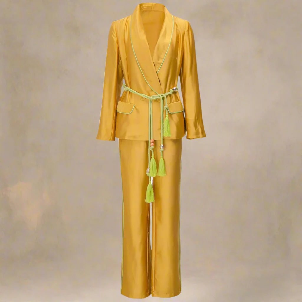 Women's Luxe Yellow Gold Wide Leg Pant Suit