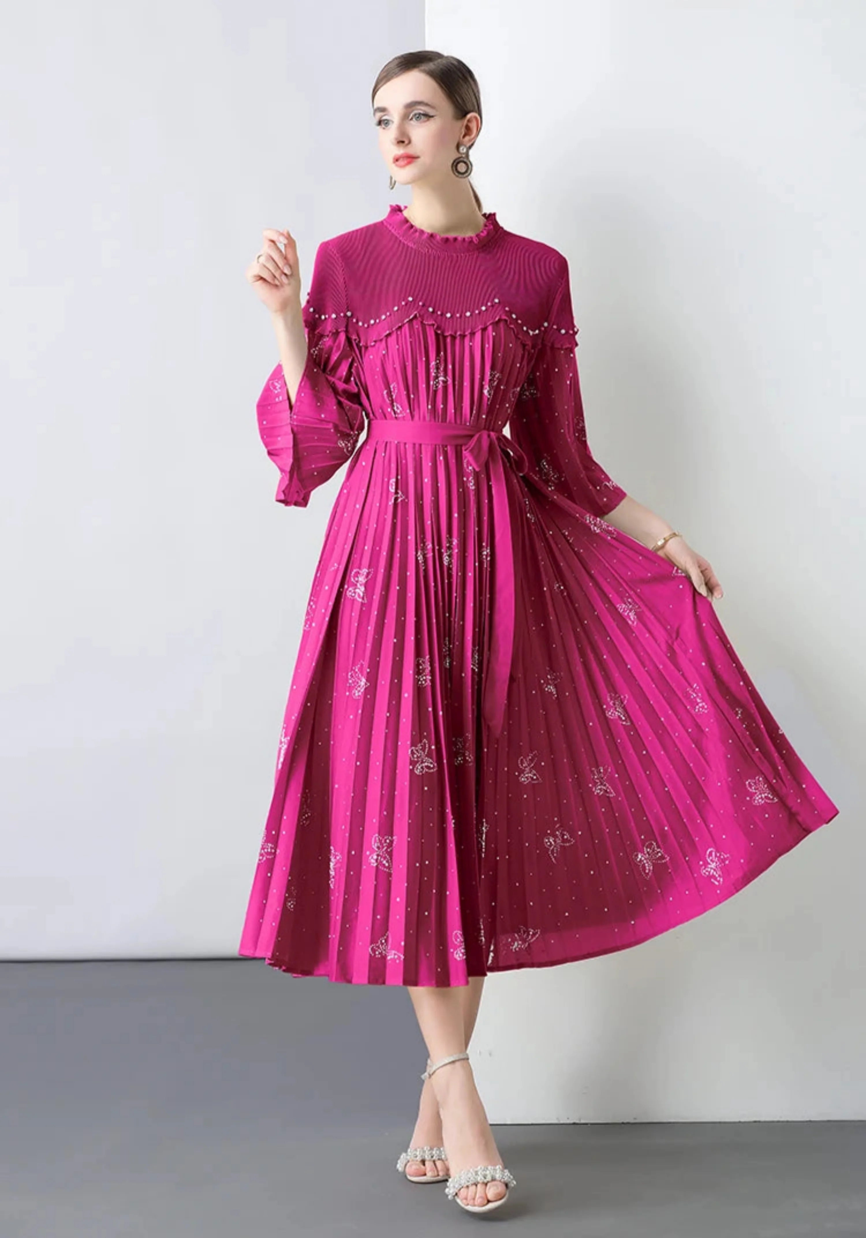 Modest Plissé Sequin Dress