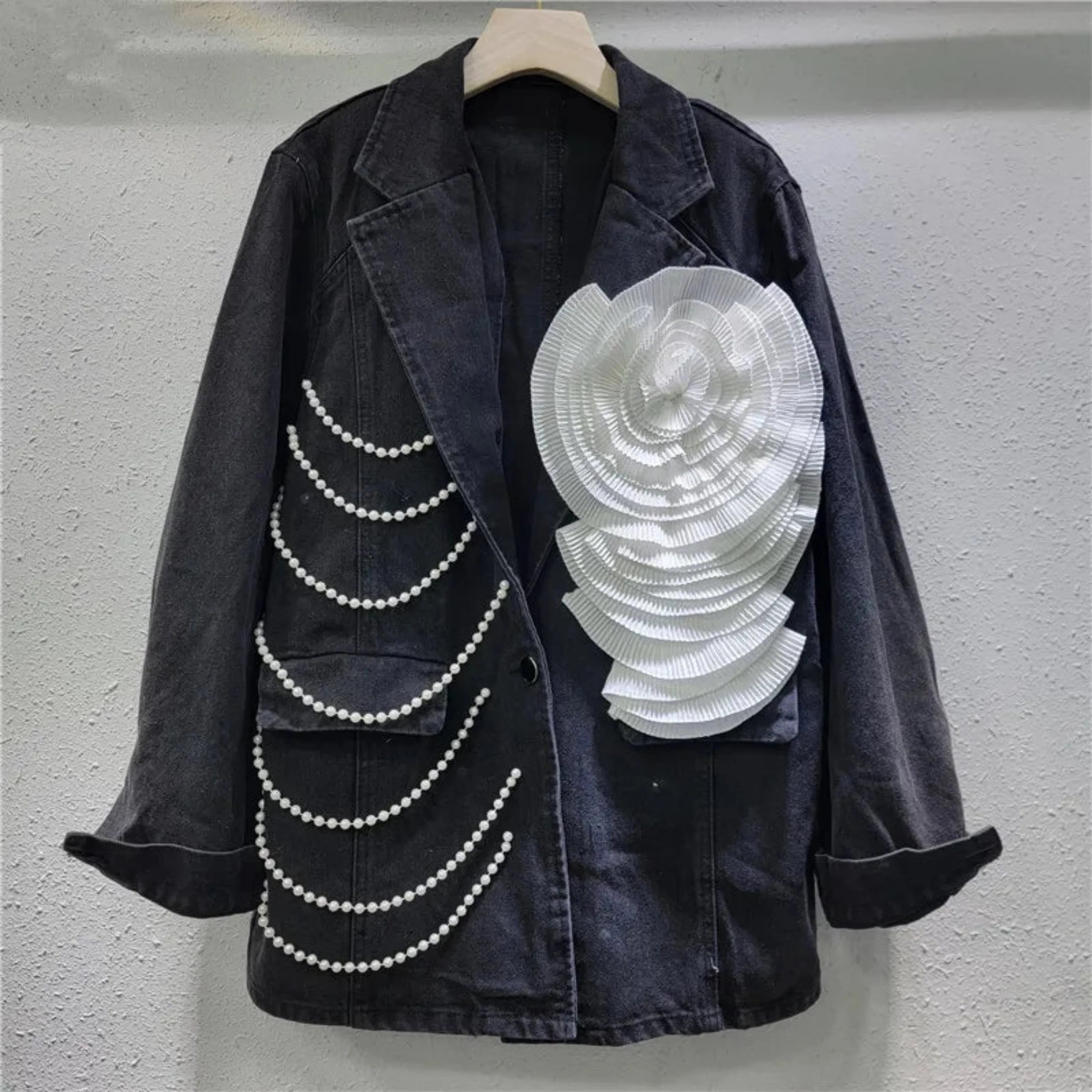 Luxury Black Denim Oversized Coat
