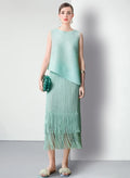 Luxury Plissé Pleated Tassel Skirt Set