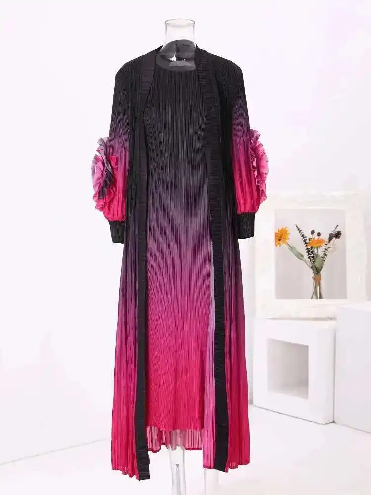 Truly Pleated Sleeveless Dress & Coat